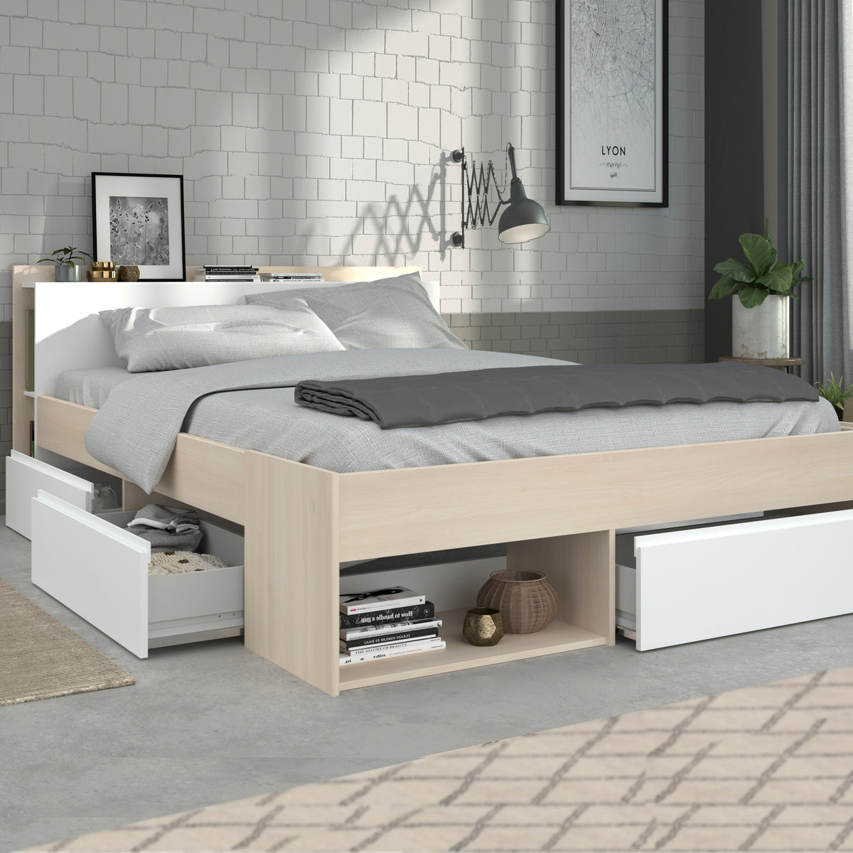 Double Bed With 3 Storage Drawers Shelf Cubby Holes Most By Pariso double-bed-with-3-storage-drawers-shelf-cubby-holes-most-by-pariso