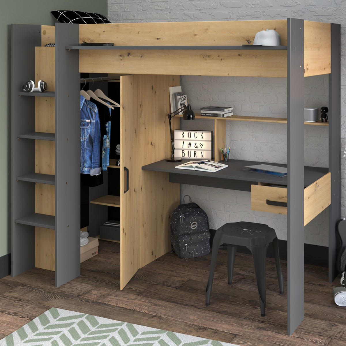 Double bed discount with wardrobe underneath