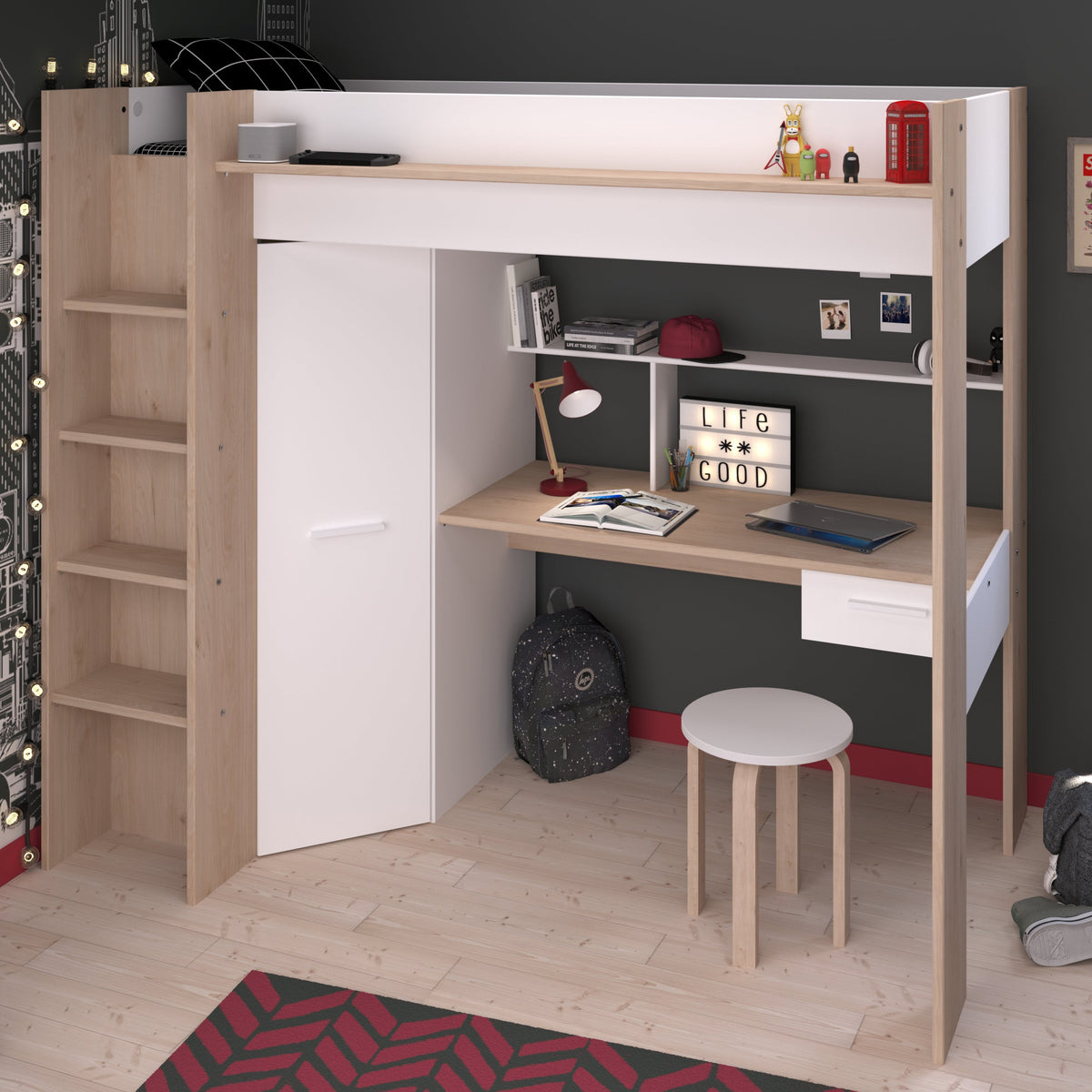 Grayson High Sleeper Bed with Wardrobe & Desk Parisot Family Window