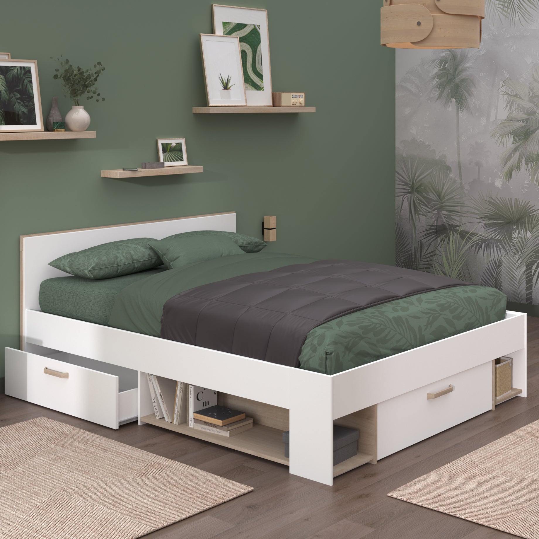 Double Bed with 3 Storage Drawers Cubby Holes Dream by Parisot