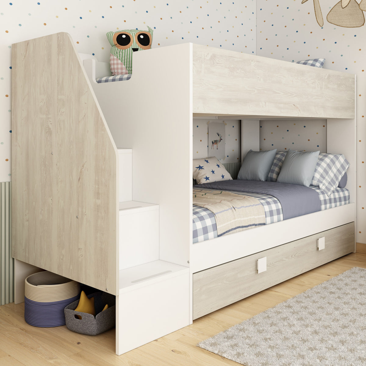 Bunk Bed with Wide Steps & Pull Out Storage Drawer, Easy Bunk Bed by T ...