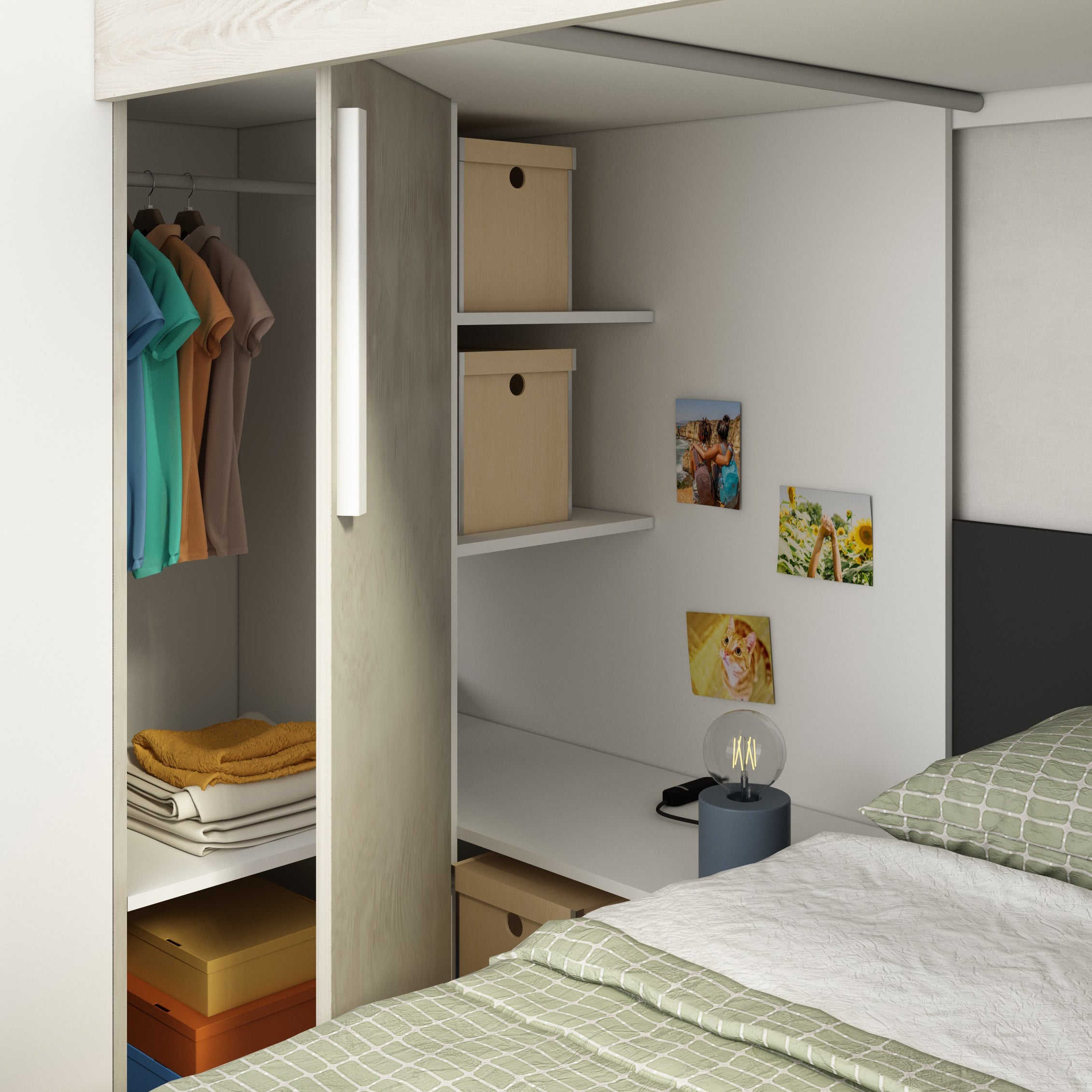 L-Shaped Bunk Bed with Built in Wardrobe, Desk Storage Palatino