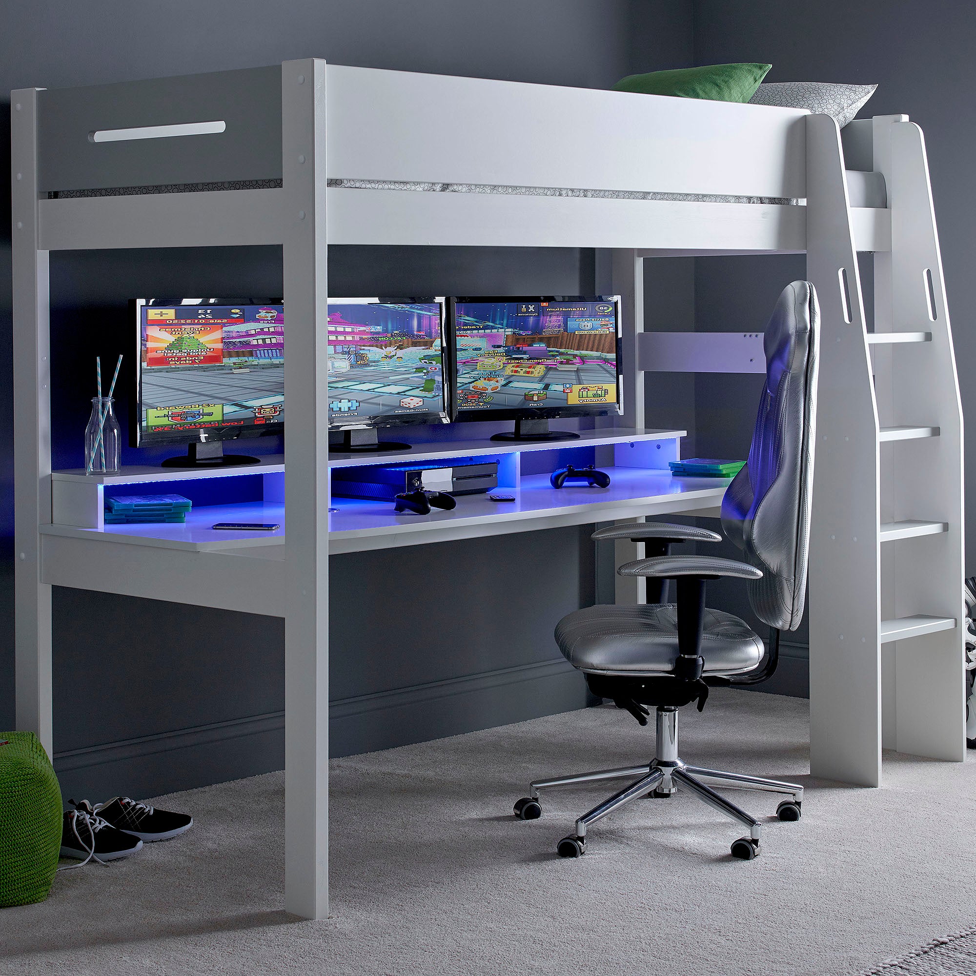 Urban High Sleeper Console Gaming Bed with Built-In Gaming Desk ...