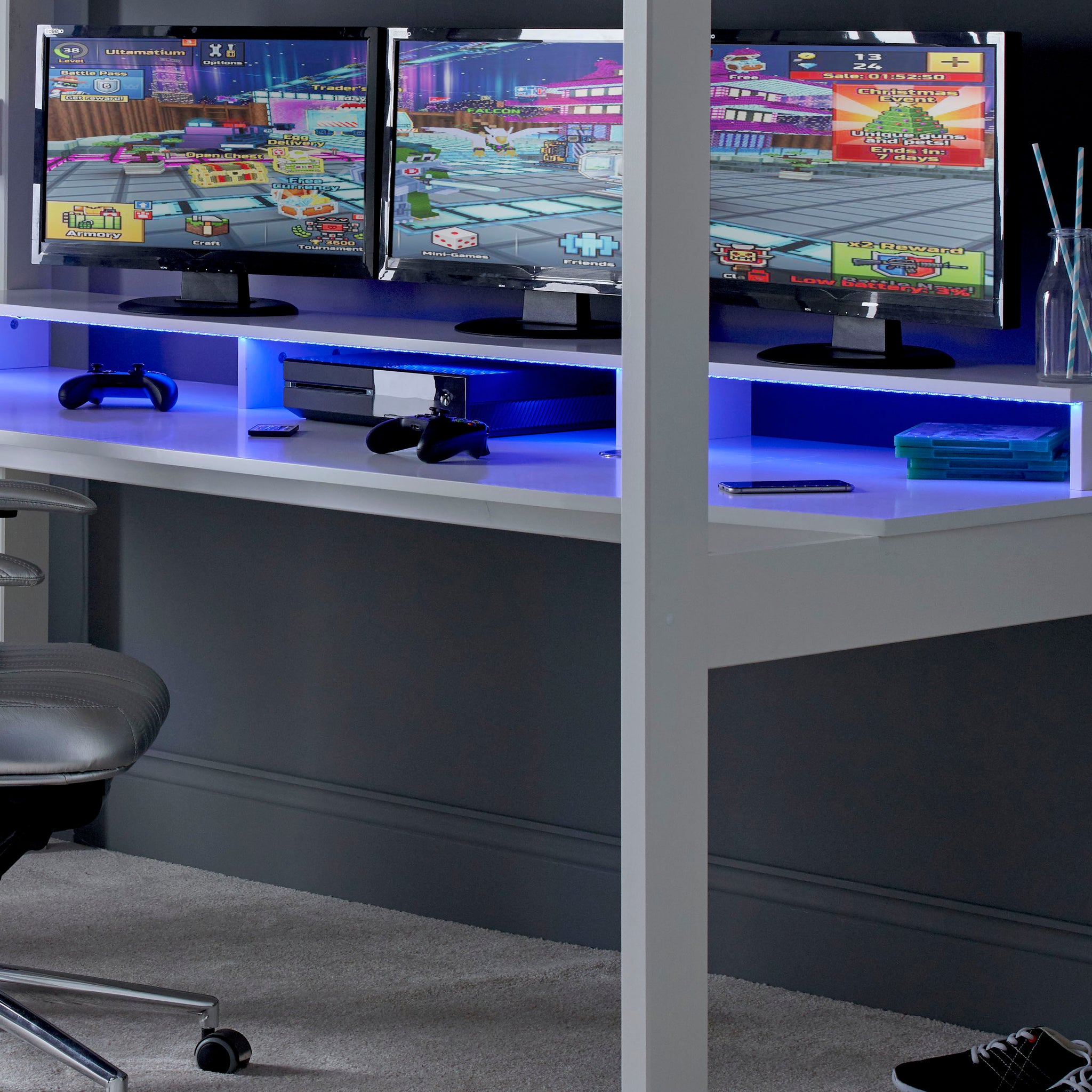 Urban High Sleeper Console Gaming Bed with Built In Gaming Desk Family Window