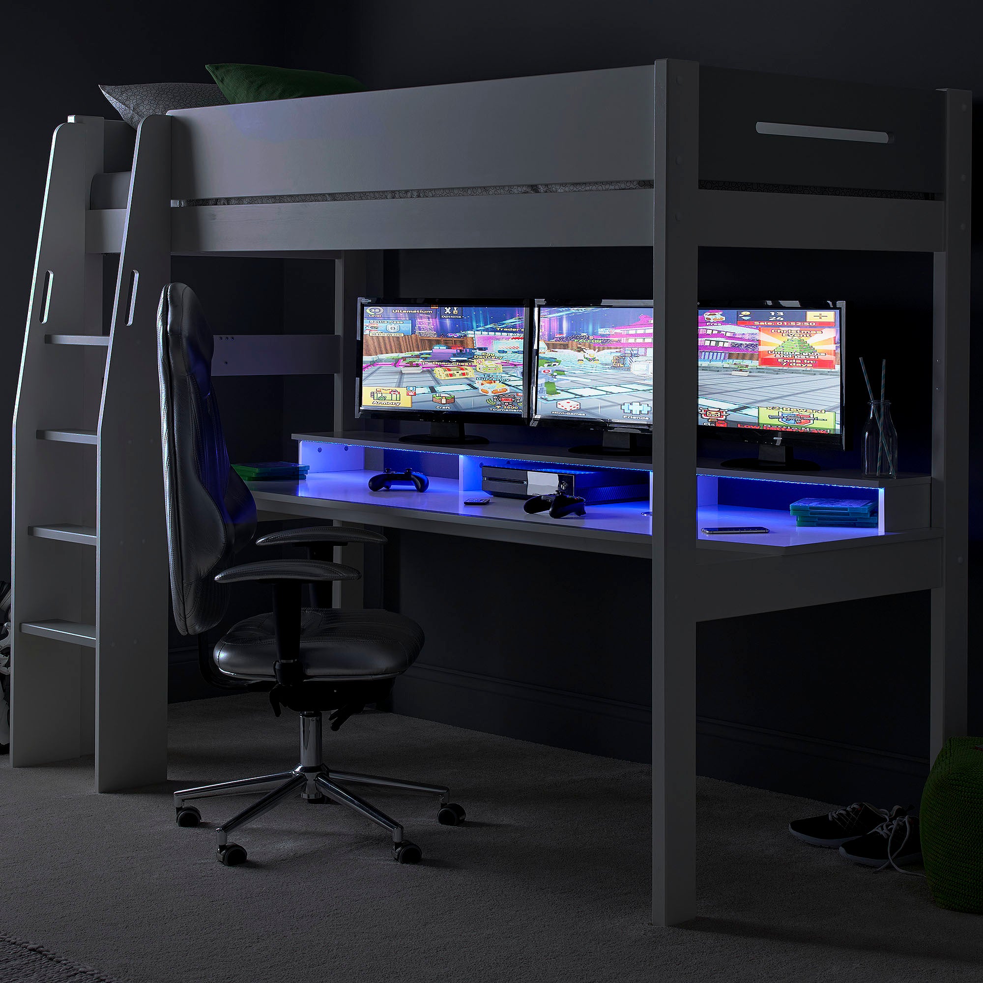 Urban High Sleeper Console Gaming Bed with Built-In Gaming Desk ...