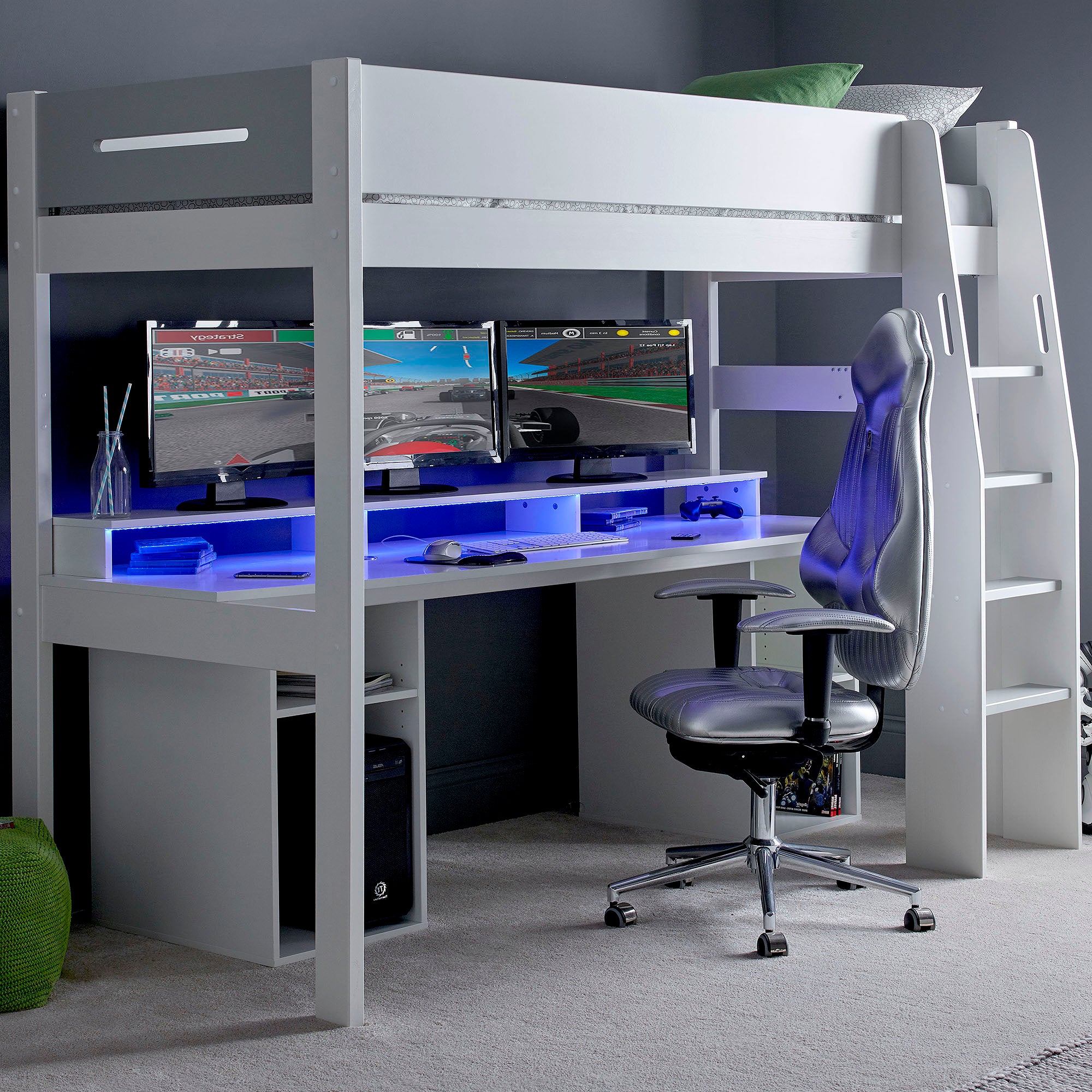 Urban High Sleeper PC Gaming Bed with Built-In Gaming Desk – Family Window