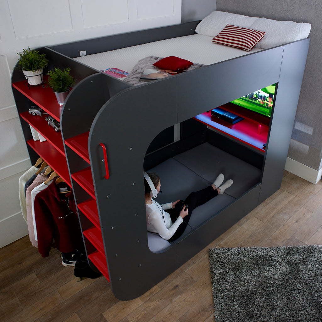 Console Box Bed Urban High Sleeper Console Gaming Bed with Built-In Gaming Desk ...