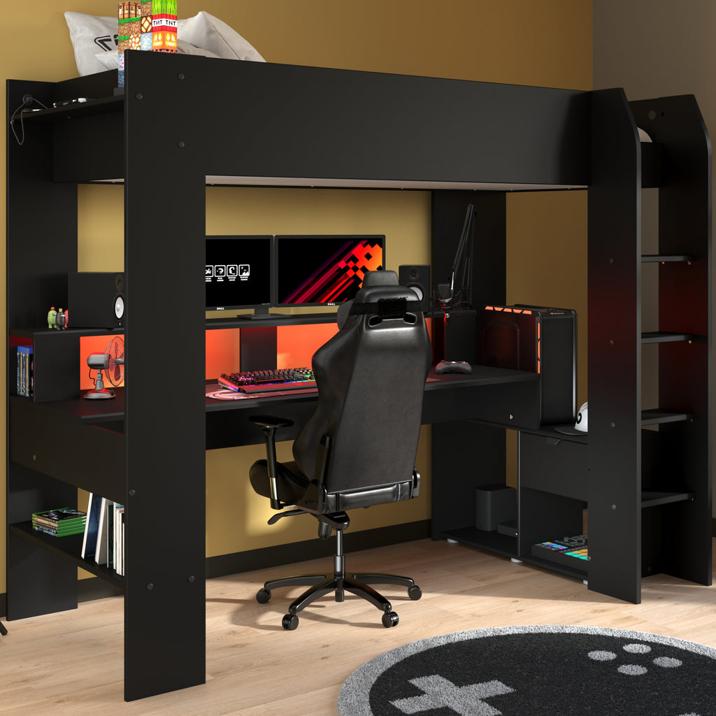 Urban High Sleeper PC Gaming Bed with Built-In Gaming Desk – Family Window