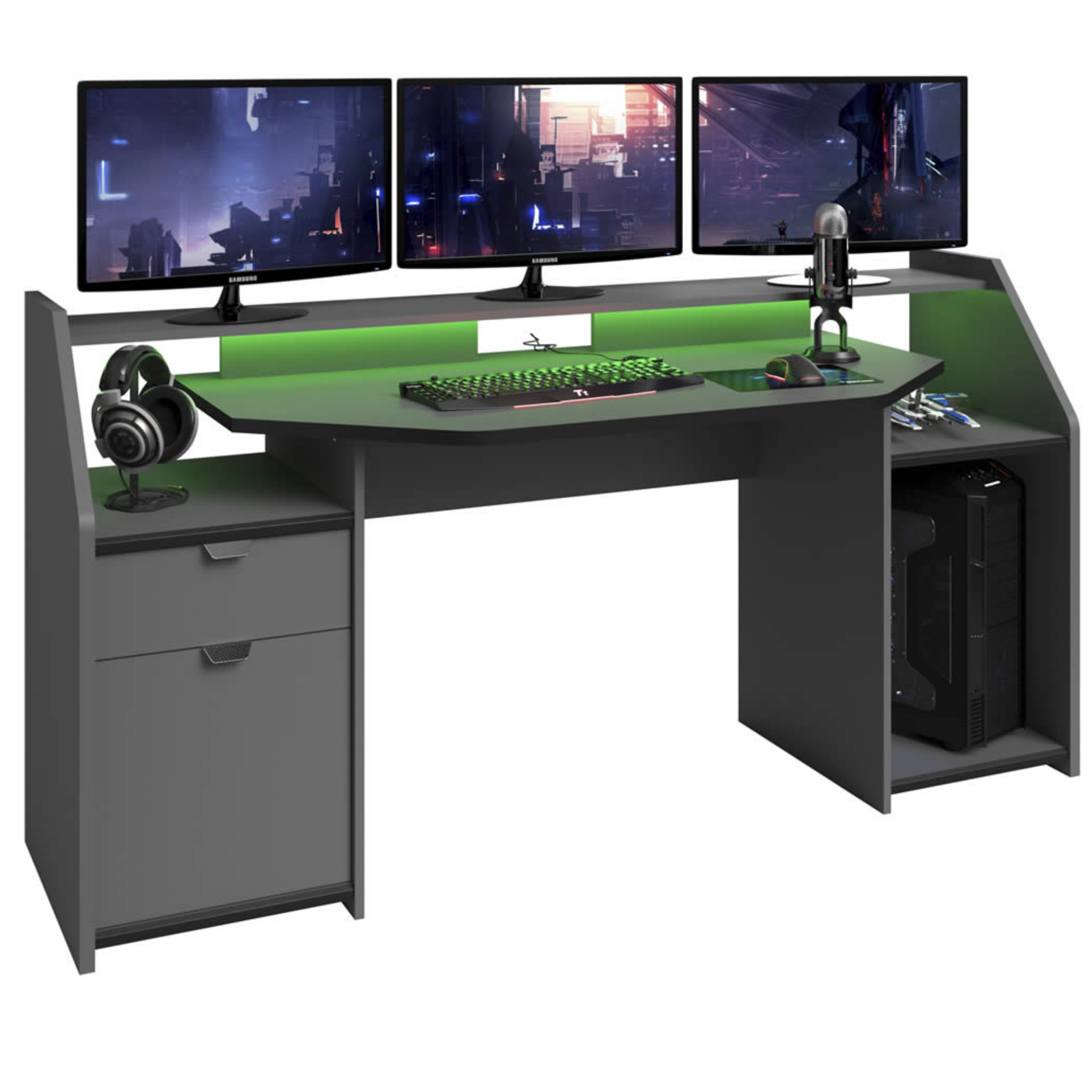 Parisot Duo Gaming Desk Workstation with LED Strip Lights – Family Window